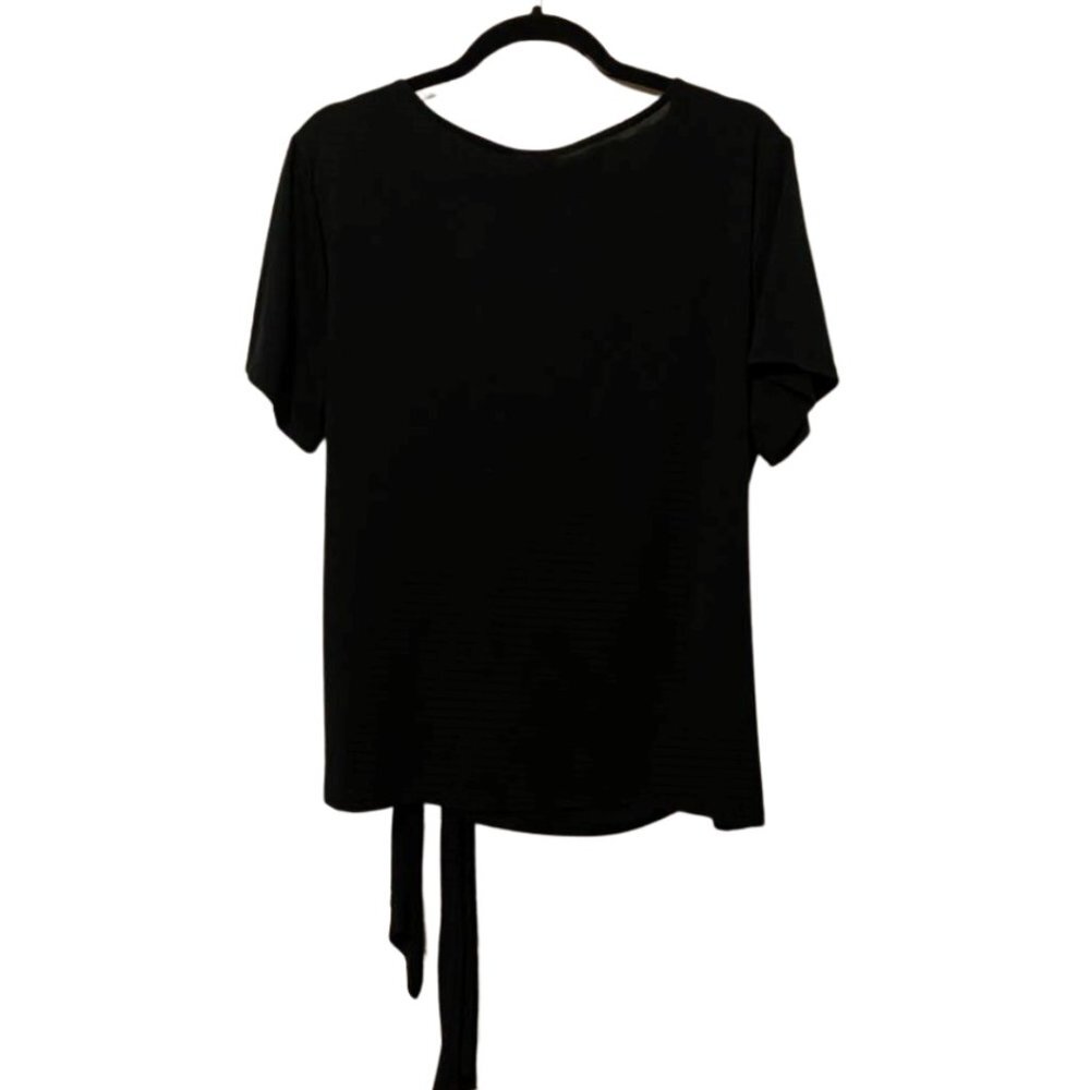 A New Day V-Neck Black Tie Wrap Crossover Short Sleeve Shirt - Picture 2 of 9